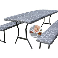 Patrón de enrejado gris ajustado rectangular Camping Picnic Picnic impermeable Vinilo Mantel